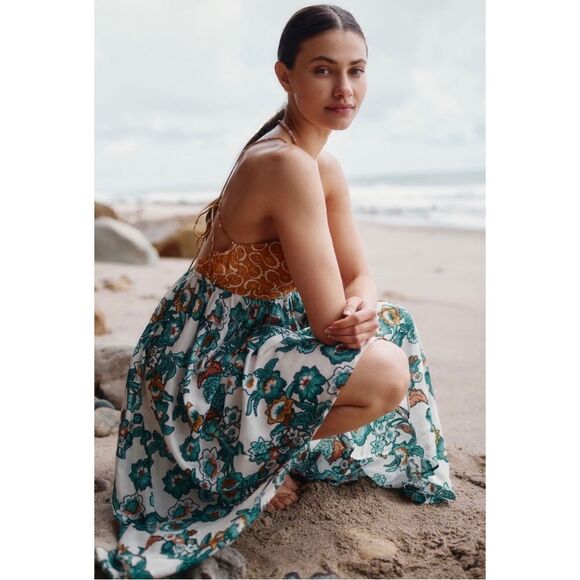 NEW By Anthropologie The Alani Swim Maxi Dress Cut-Out Swim Beach Cover-Up Large - Picture 3 of 4